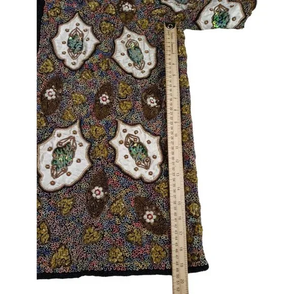 Silky Nites By Cherish Vintage Black Beaded Sequin Formal Elegant Cardigan 24/26 - Picture 5 of 12